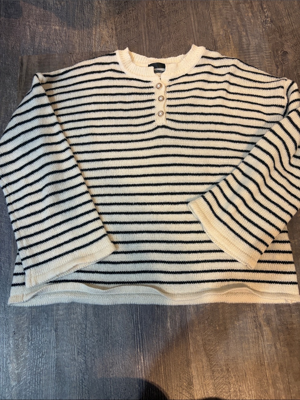 Striped Crew Henley Sweater in Cream and Black